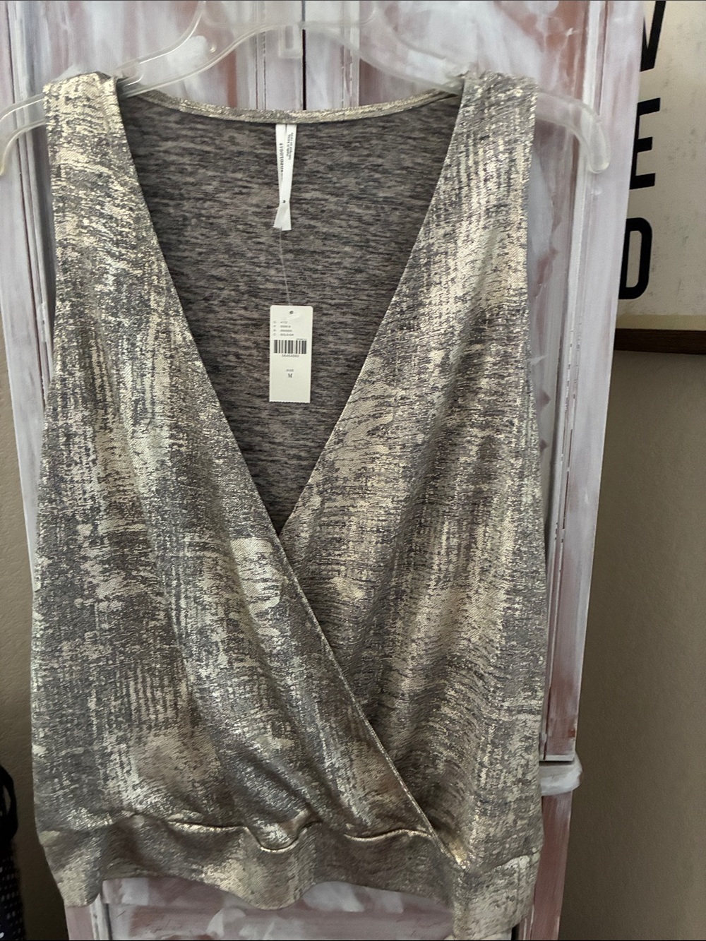 Eileen Fisher Metallic Silver-Gray Wrap Tank Top